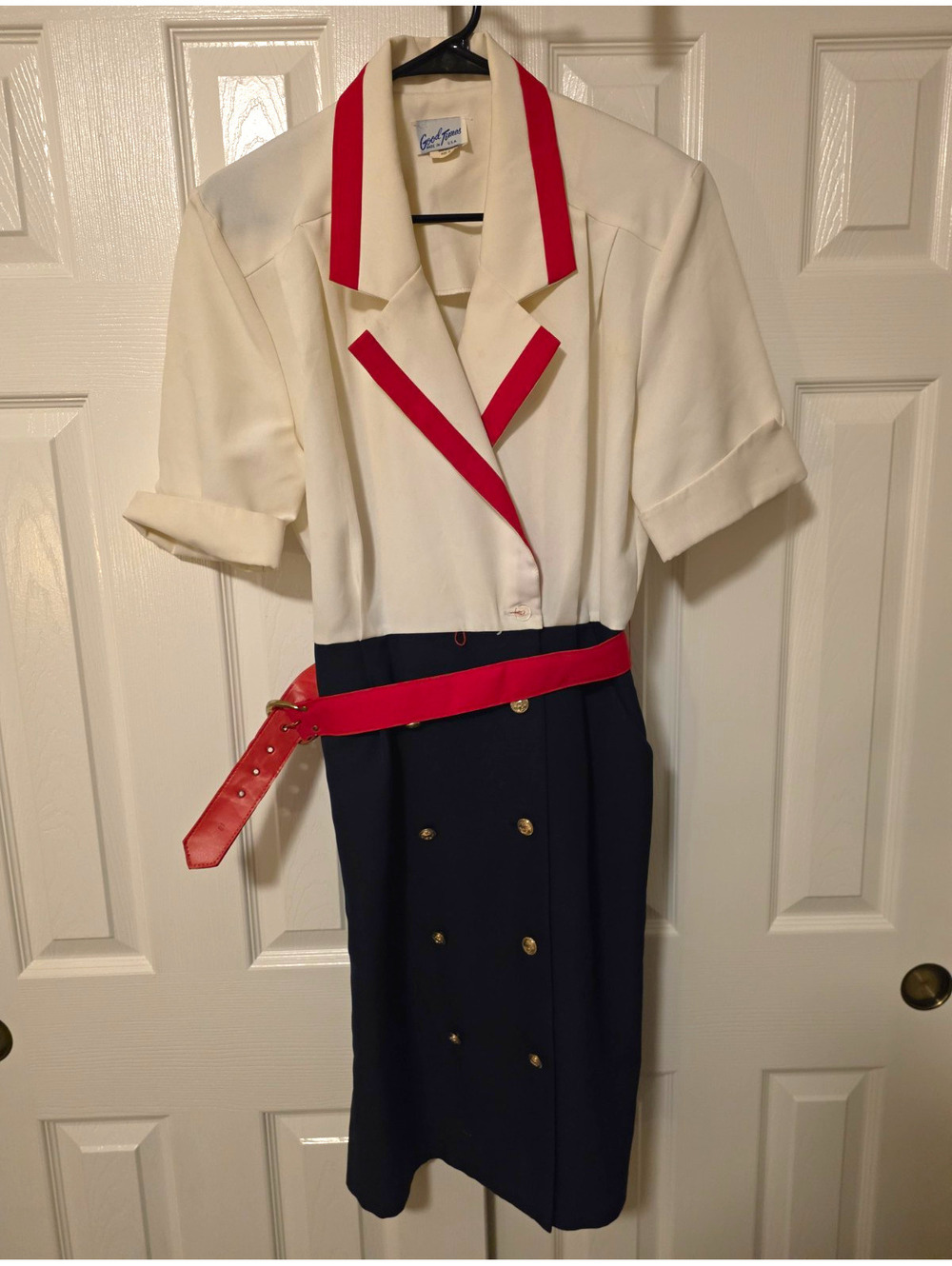 Vintage Good Times Women’s Size 12 Colorblock Collared Belted Shirt Dress